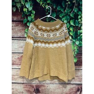 Easel Fair Isle Knit Crewneck Sweater Winter Ski Sweater Camel Women's Large
